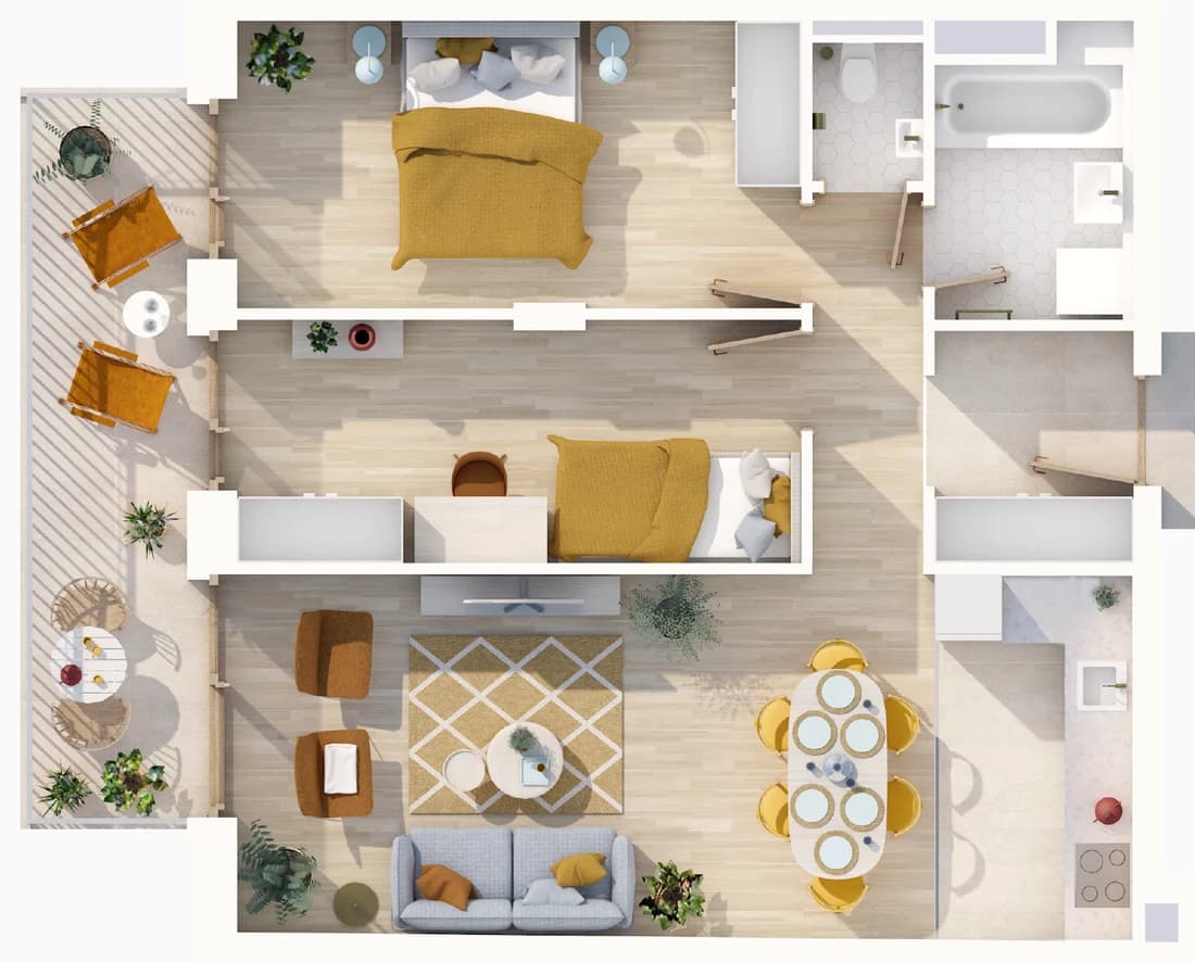 Floor plan of apartment 206